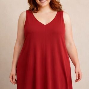 Red Sleeveless‎ Swing Tank Dress XL V Neck Jersey Knit Casual Summer Minimalist